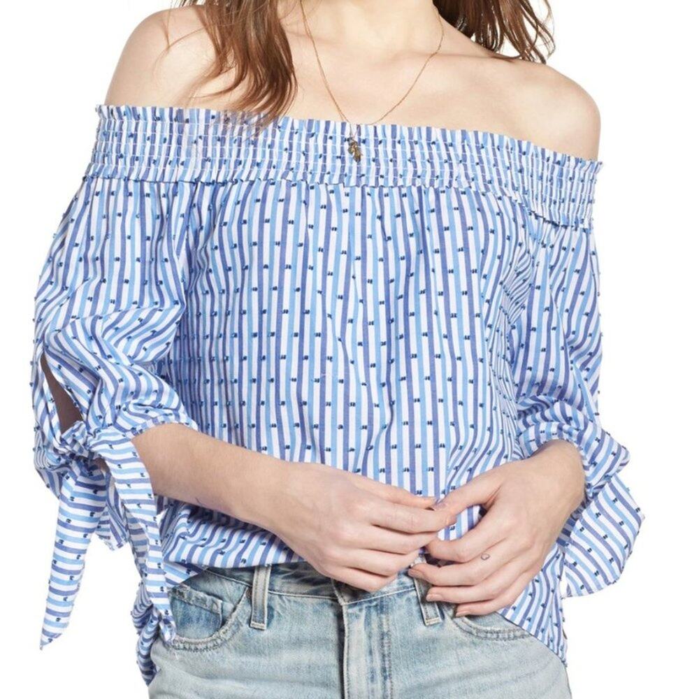 Scotch & Soda Maison Off-Shoulder w Tie Sleeve Top, Medium, Like New